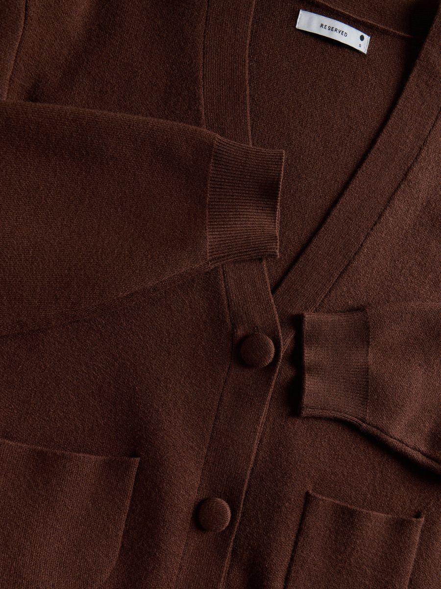 Plain viscose blend cardigan - brown - RESERVED - 7