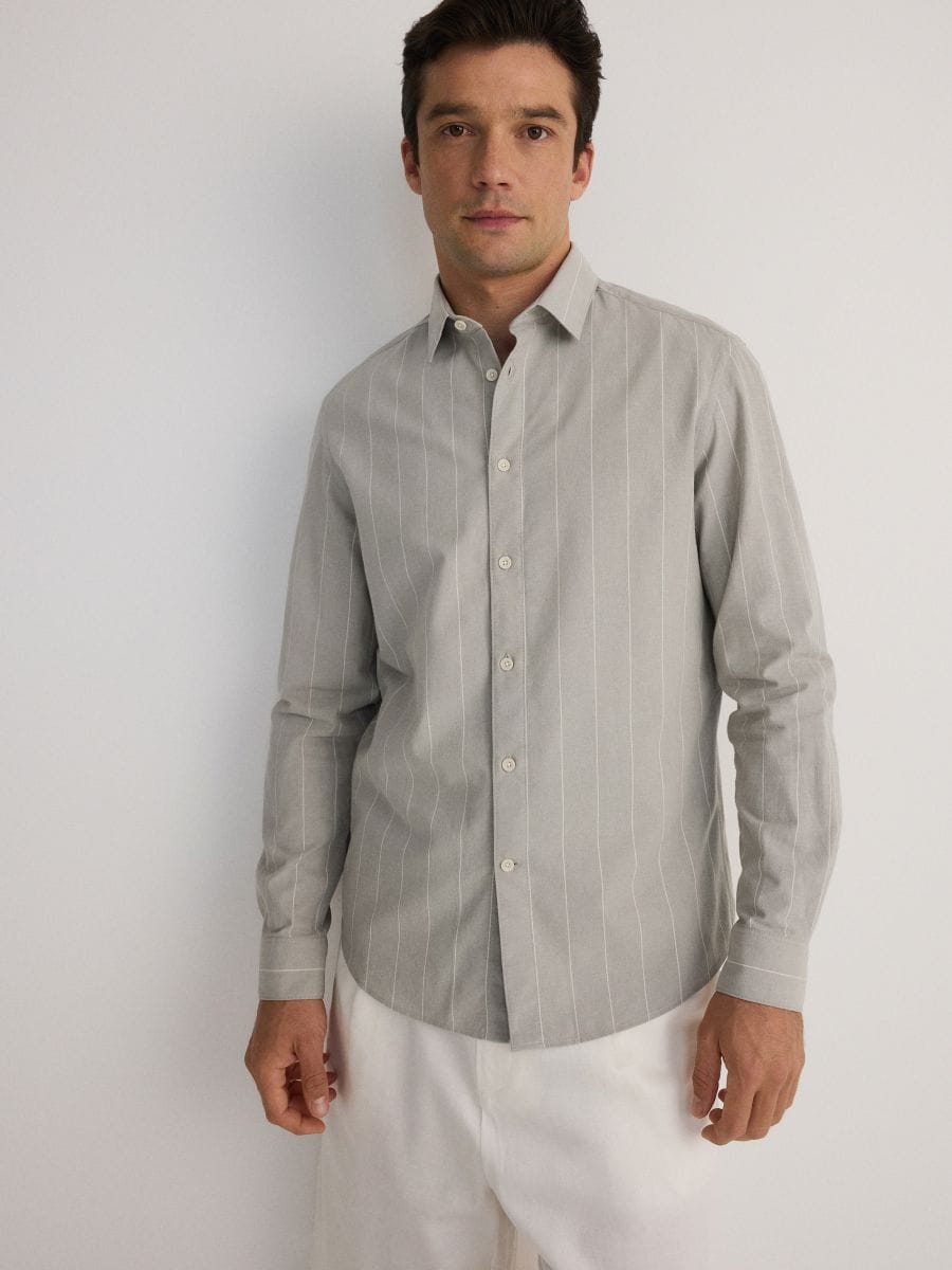 Regular fit stripe shirt - light grey - RESERVED