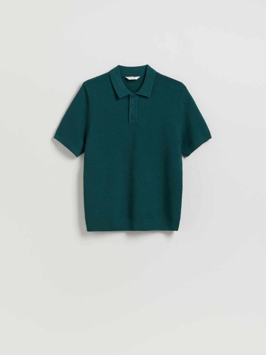 Pullover im Polo-Stil aus Strukturstoff - blaugrün - RESERVED