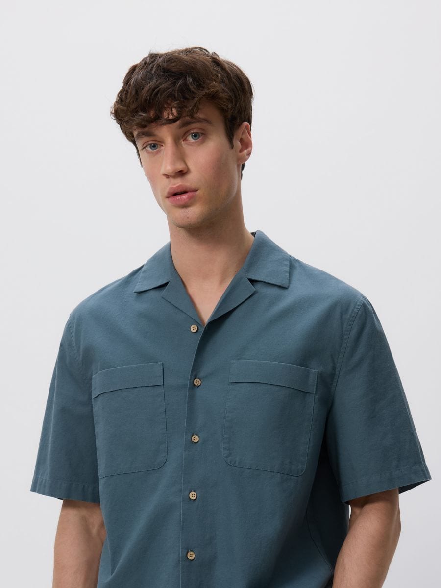 Regular fit linen blend shirt - teal green - RESERVED