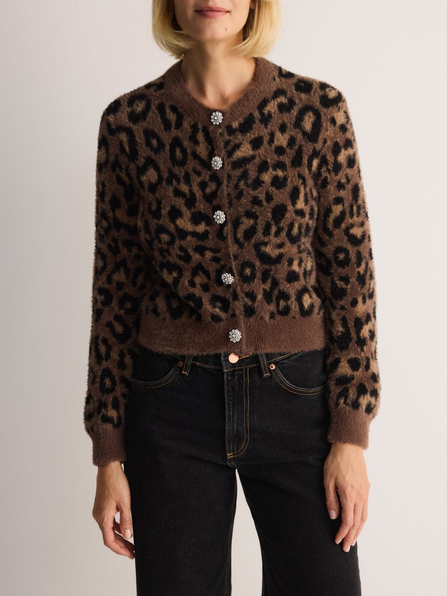 Blød cardigan med leopardmønster - flerfarvet - RESERVED