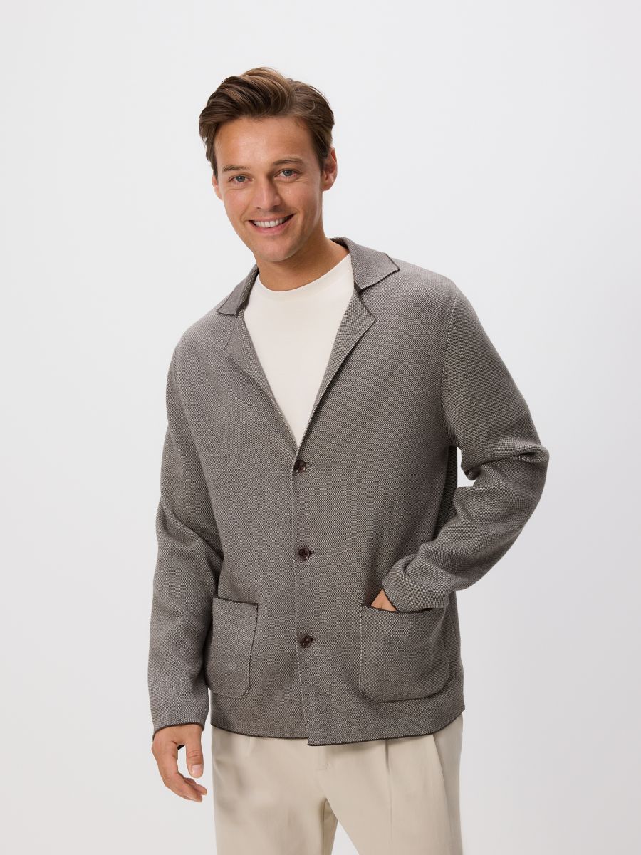 Cardigan with collar - dark brown - RESERVED