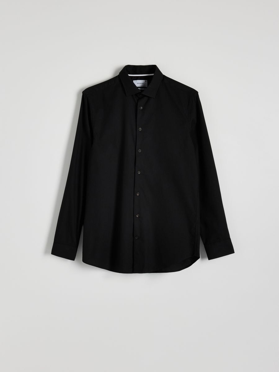 Slim fit cotton rich shirt - black - RESERVED