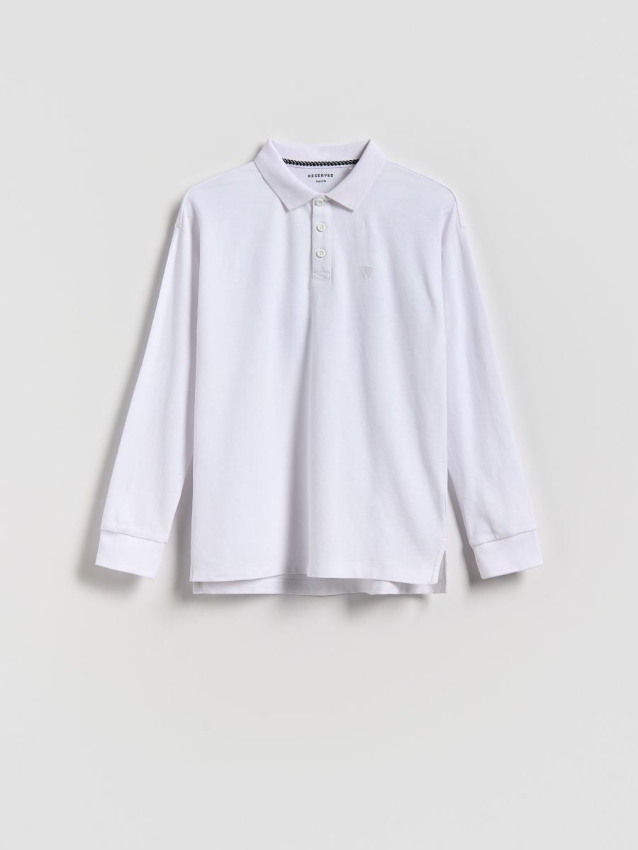 Bombažna polo majica z dolgimi rokavi - bela - RESERVED