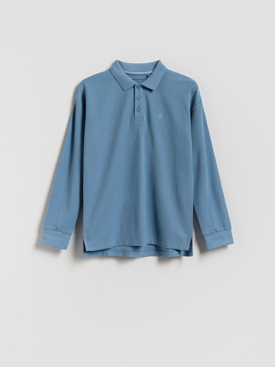 Langarm-Polohemd aus Baumwolle - blassblau - RESERVED