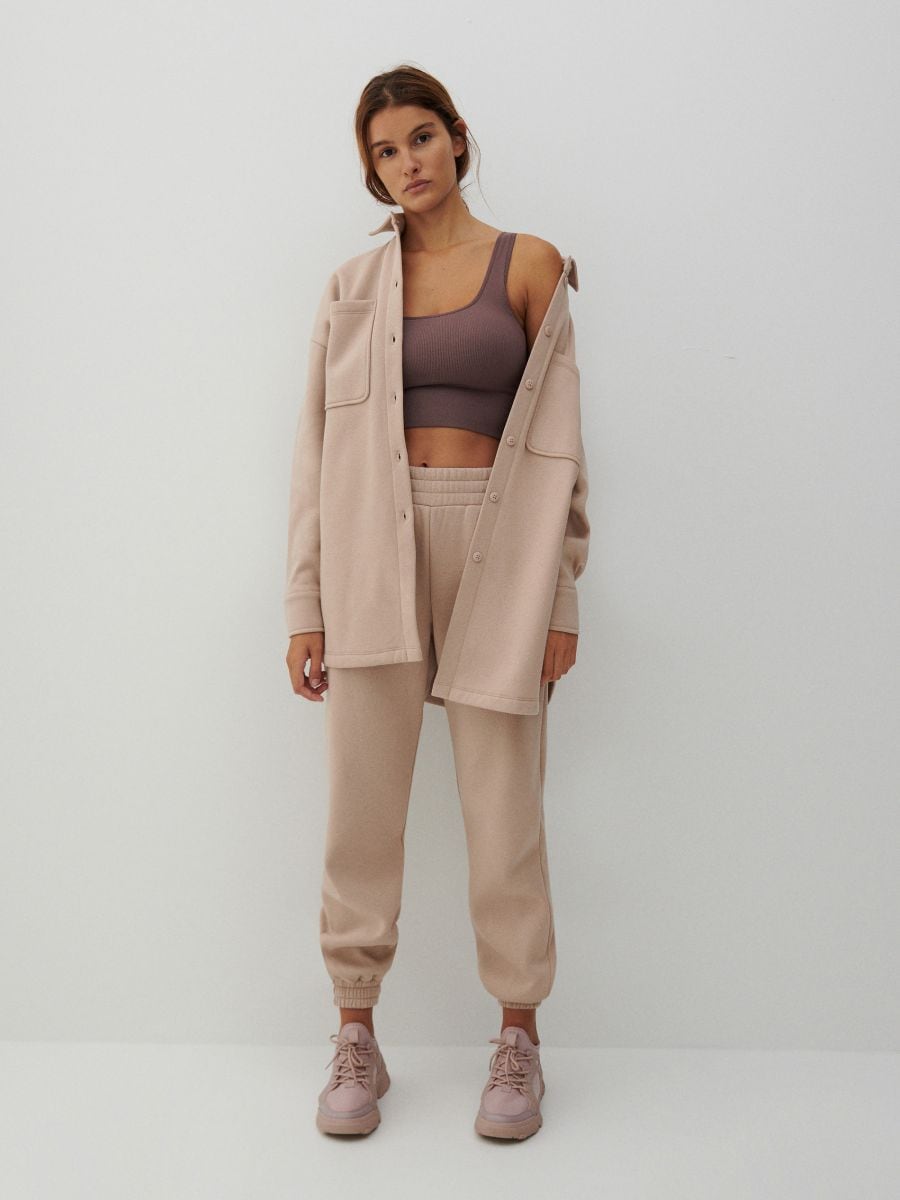 Soft jersey shacket - beige - RESERVED - 2
