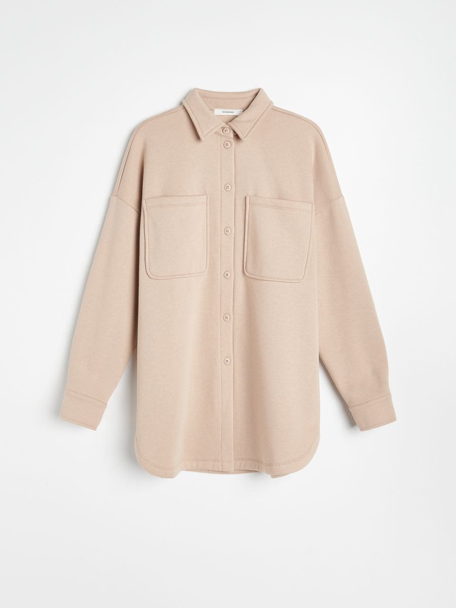 Soft jersey shacket - beige - RESERVED - 5