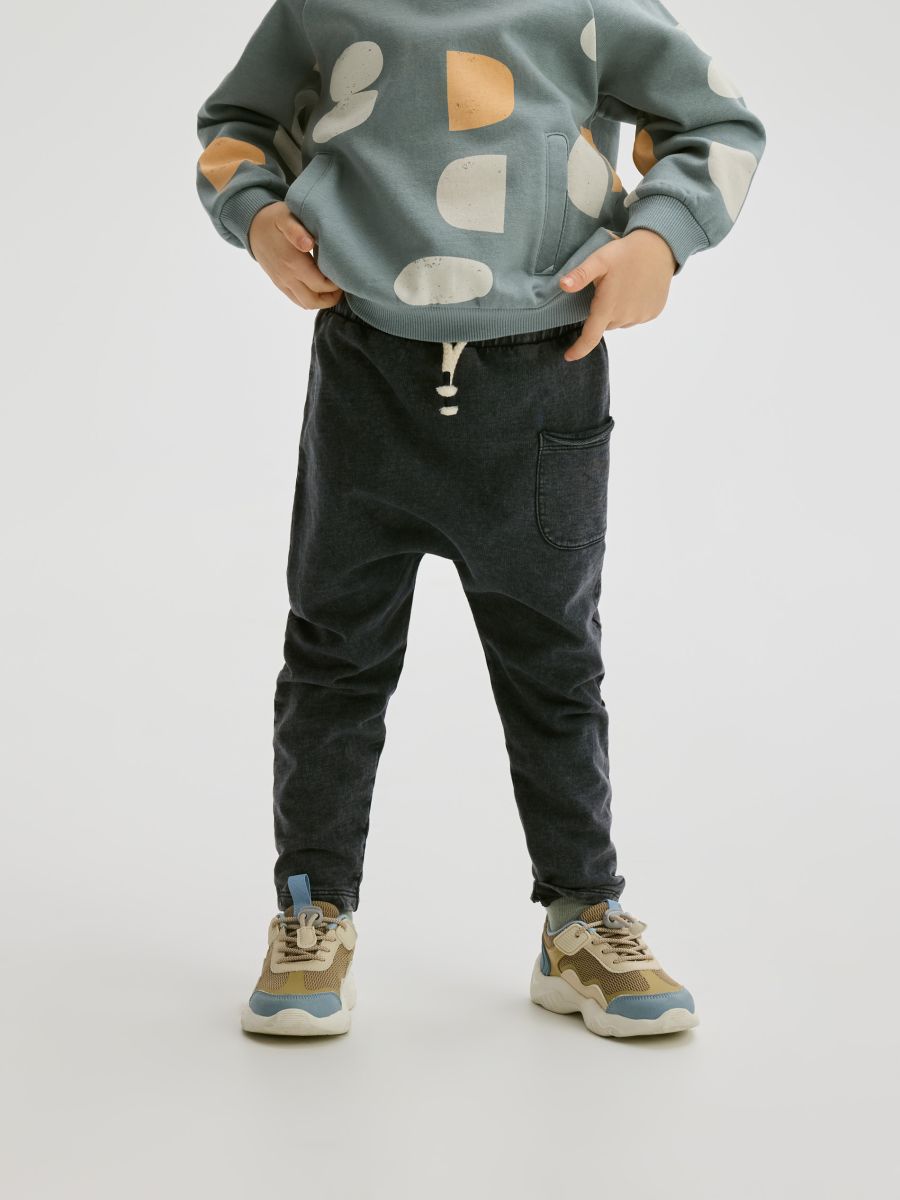 Sweatpants with wash effect - steel blue - RESERVED - 3