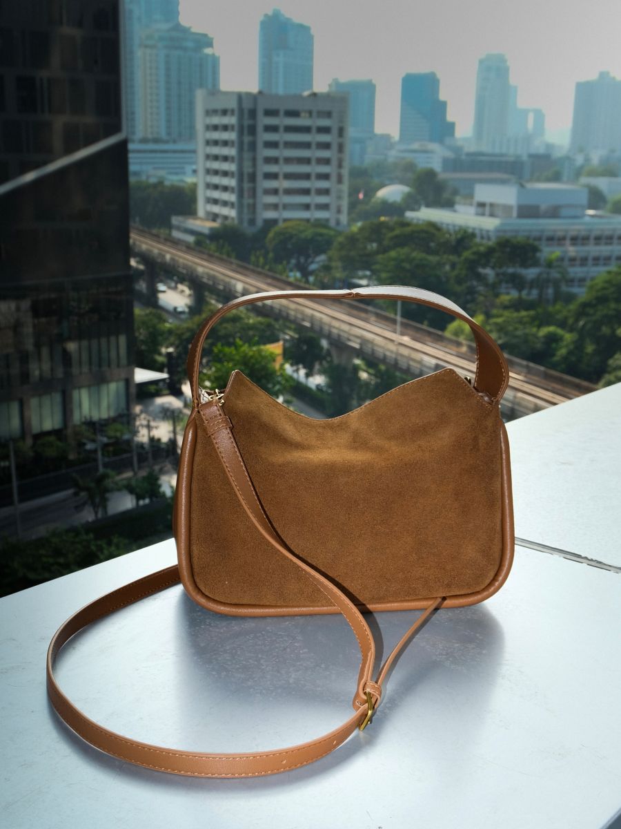 Suede bag with strap - golden brown - RESERVED - 7