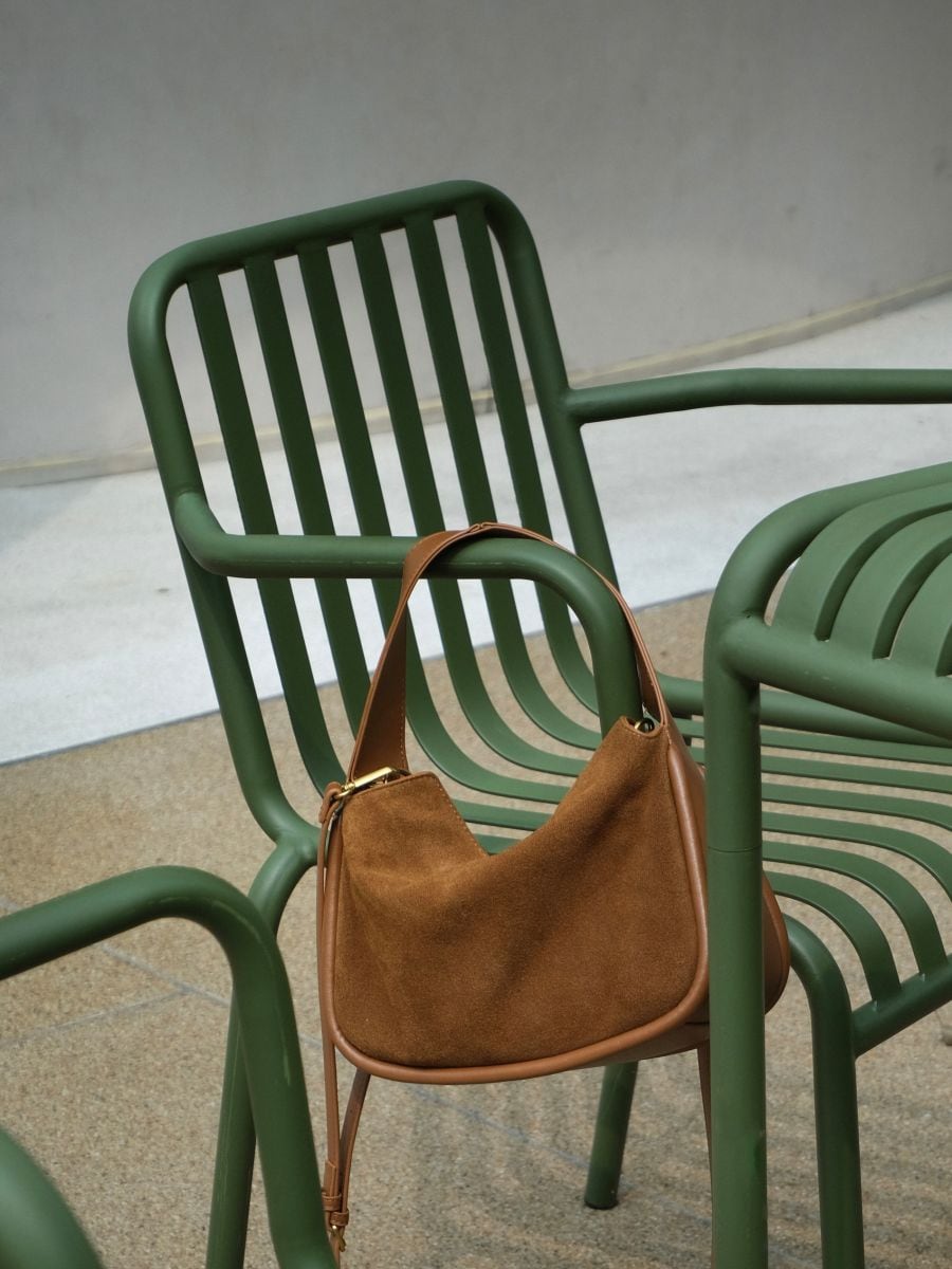Suede bag with strap - golden brown - RESERVED - 8