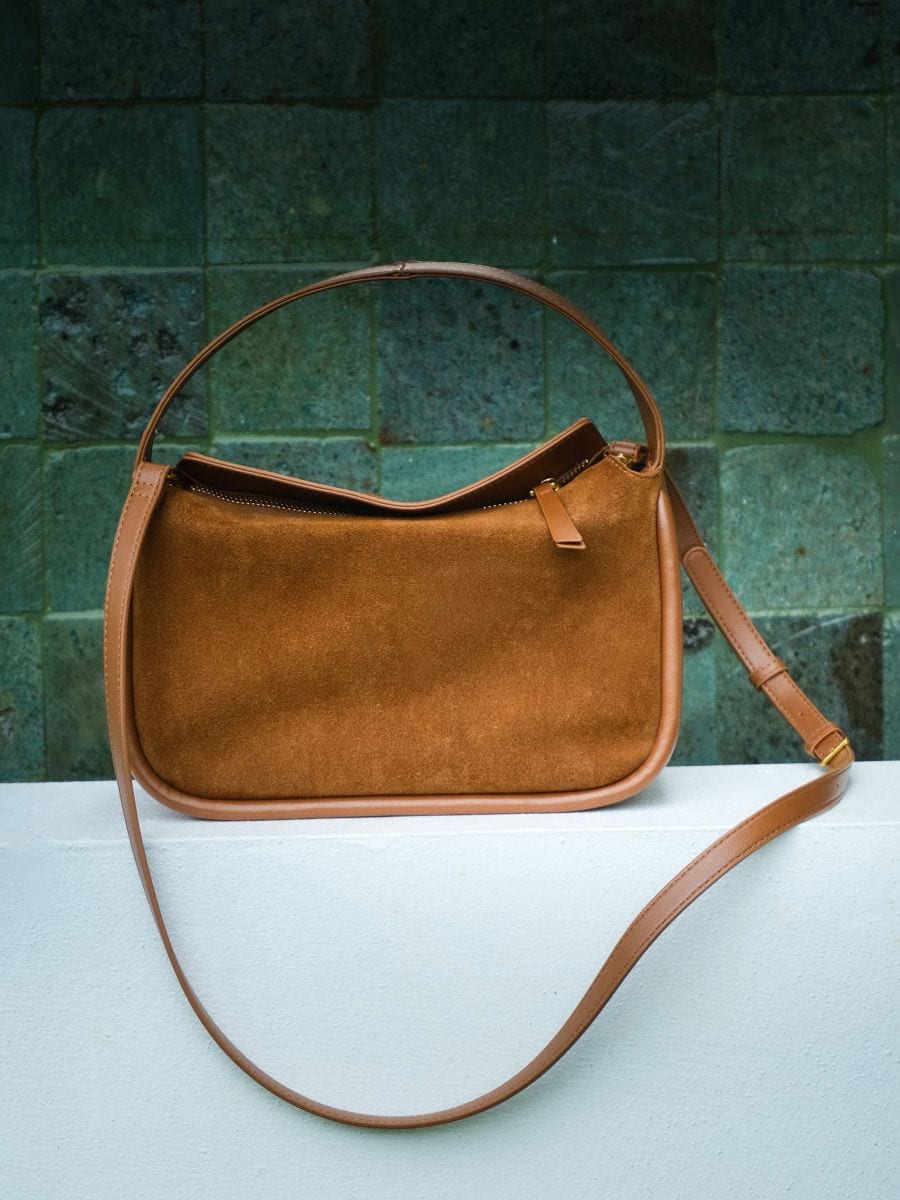 Suede bag with strap - golden brown - RESERVED - 9