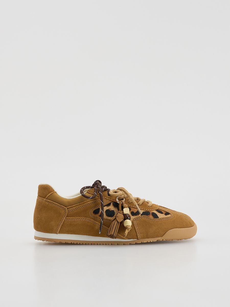 Leather rich sneakers - beige - RESERVED