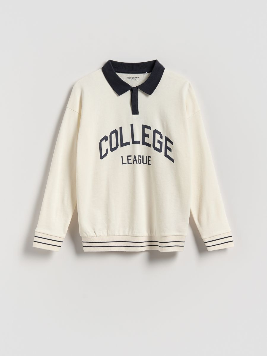 Cotton long sleeve polo shirt - cream - RESERVED