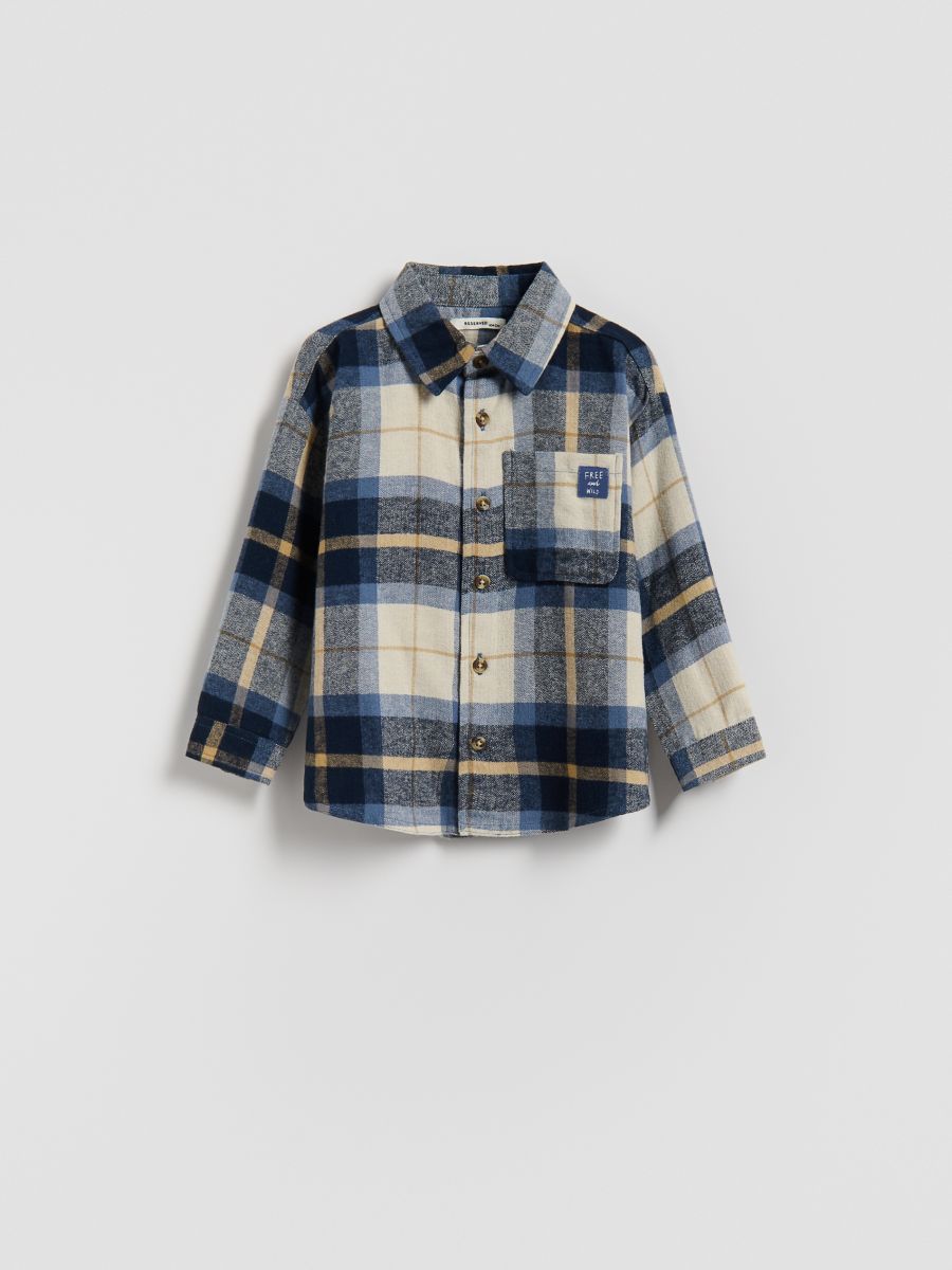 Camisa de algodón a cuadros - azul - RESERVED