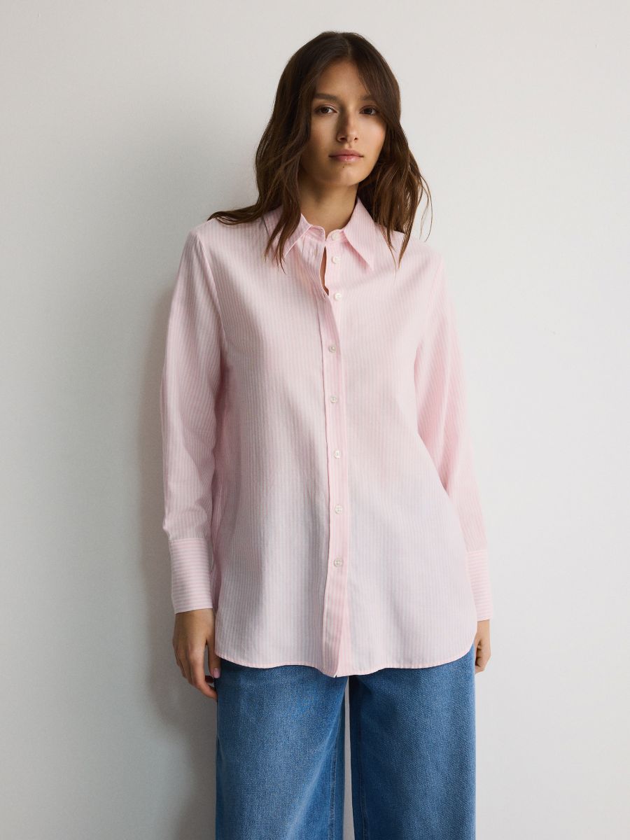 Bawełniana koszula w paski - różowy - RESERVED