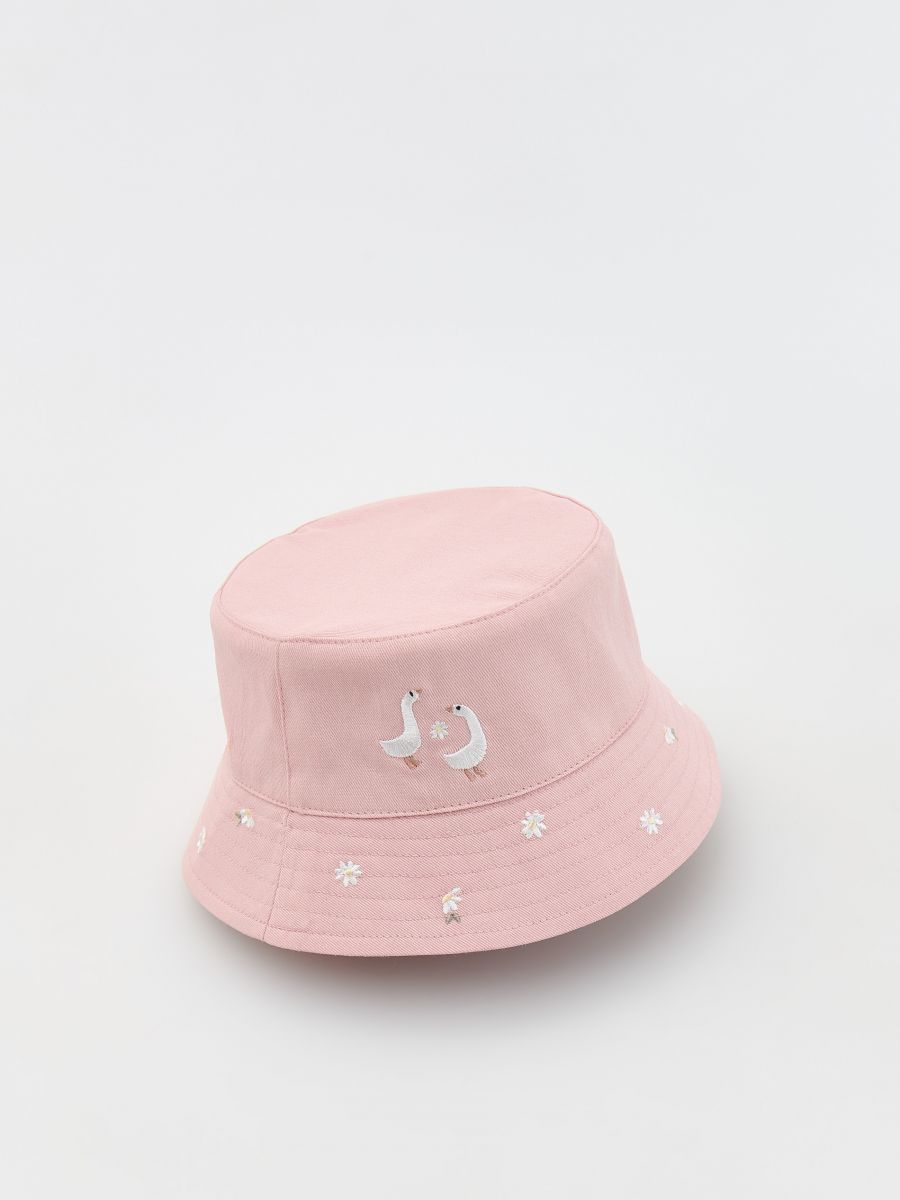 Klobouk bucket hat s ozdobnou výšivkou - pastelově růžová - RESERVED