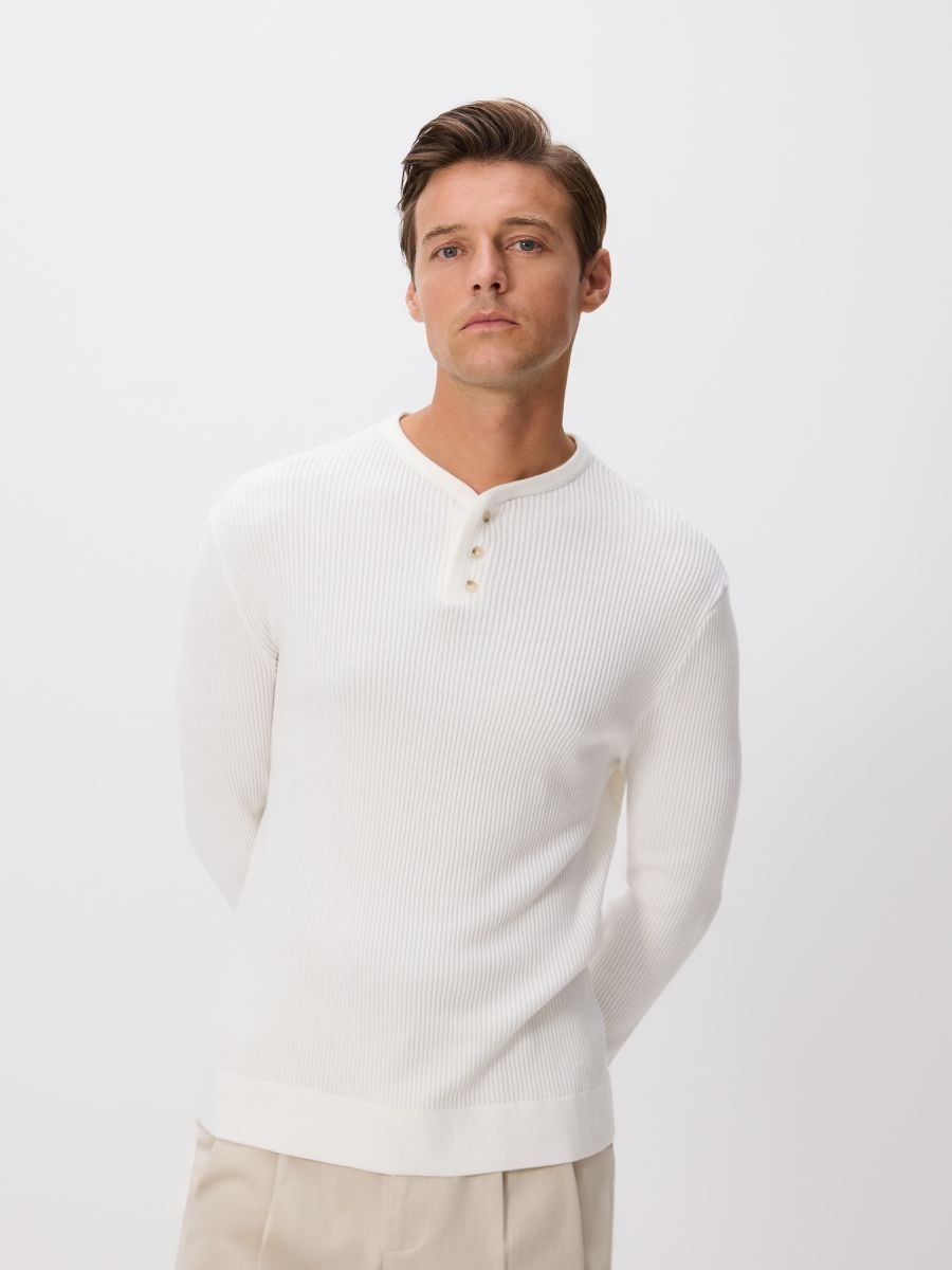 Sweter henley - złamana biel - RESERVED