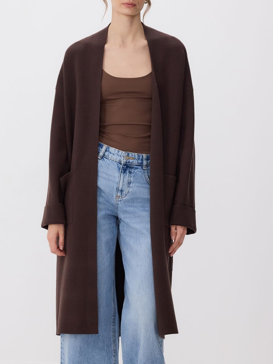 Cardigan with pockets - brown - RESERVED