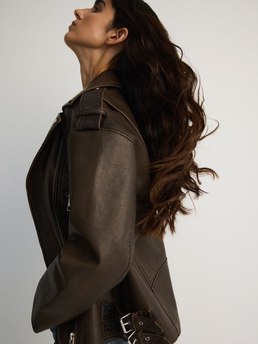 Oversize moto jakna - smeđe - RESERVED - 4