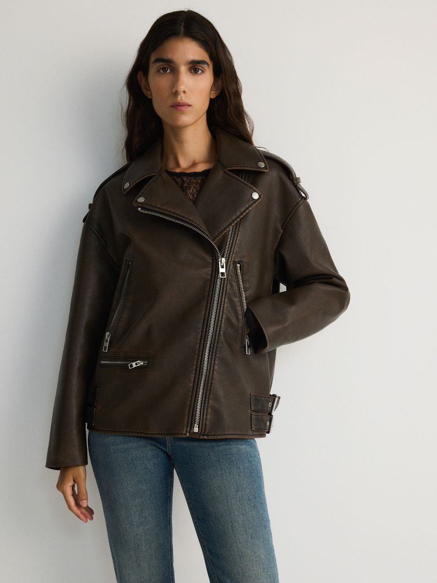 Oversize moto jakna - smeđe - RESERVED - 2