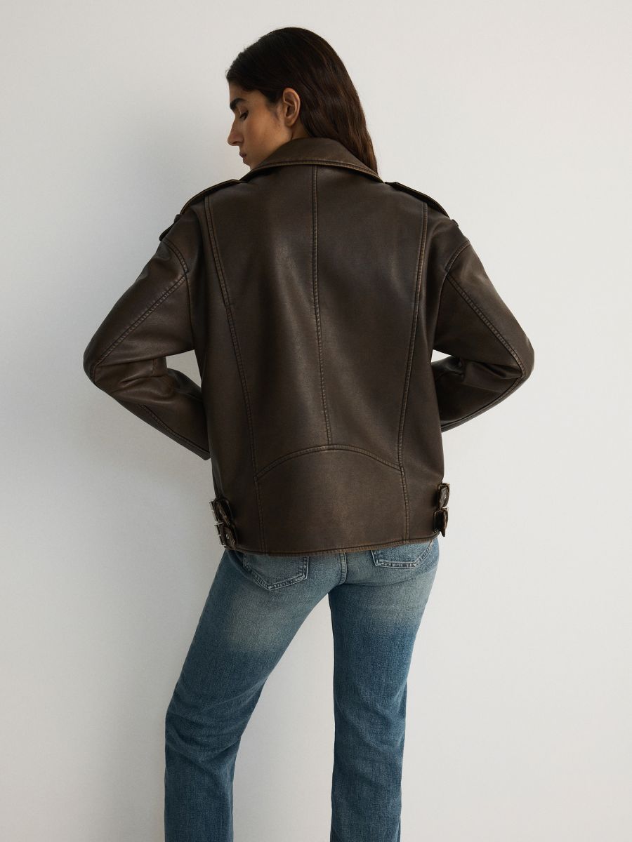 Oversize moto jakna - smeđe - RESERVED - 3