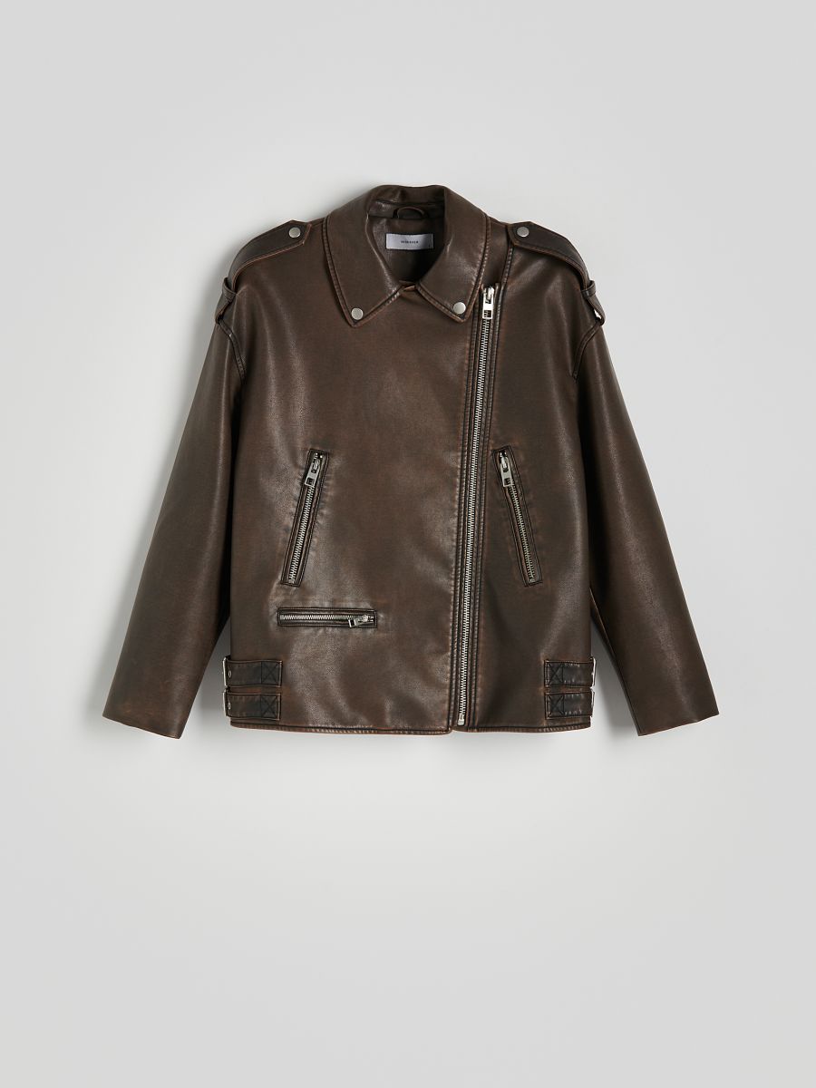 Oversize moto jakna - smeđe - RESERVED - 5
