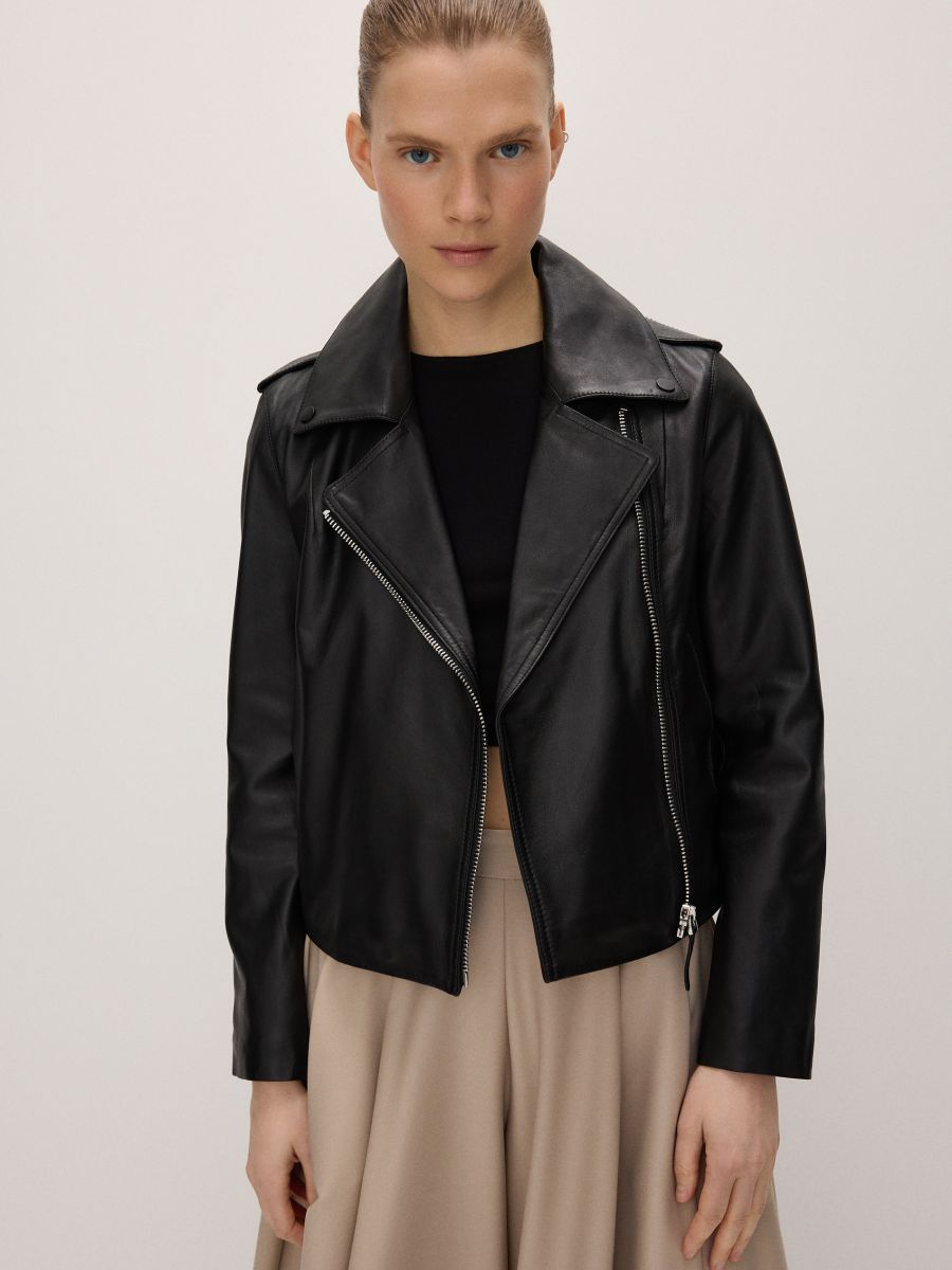 Lambskin leather biker jacket - black - RESERVED