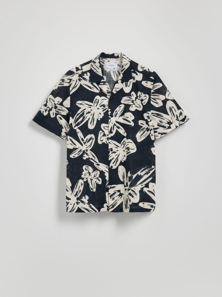 Comfort fit shirt with linen blend - black - RESERVED