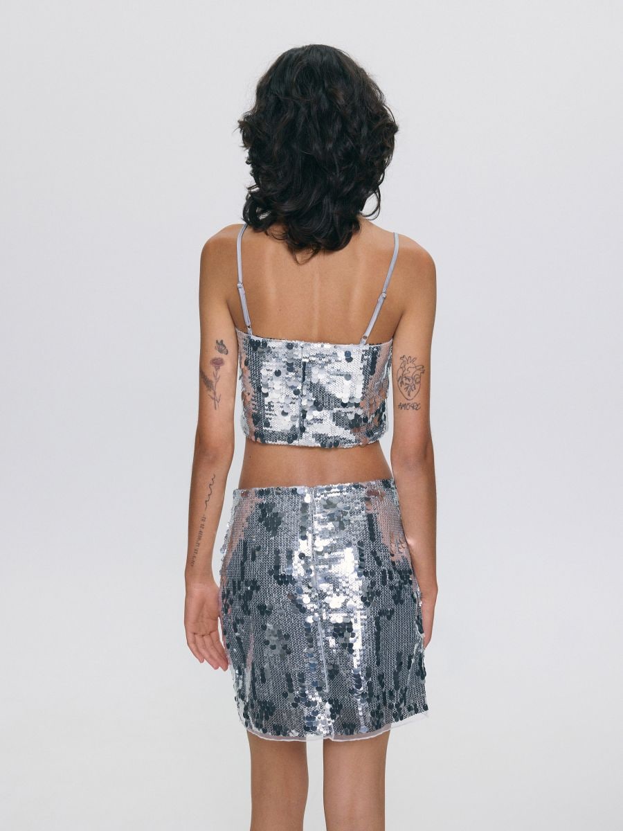 Mini skirt with sequins - silver - RESERVED - 4