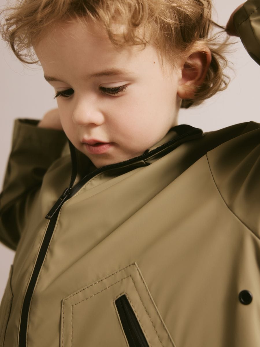 Rubberised jacket with hood - brownish green - RESERVED - 11