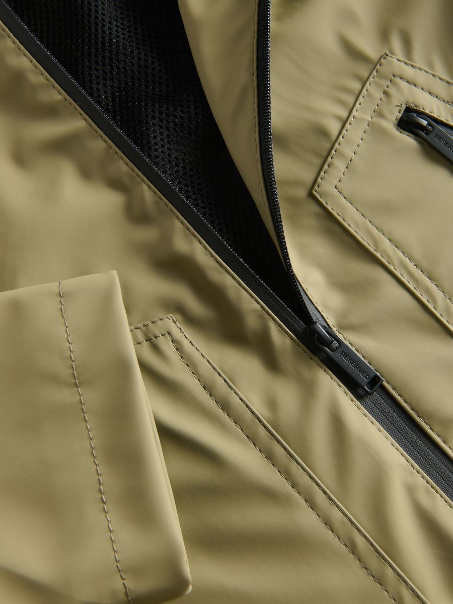 Rubberised jacket with hood - brownish green - RESERVED - 4