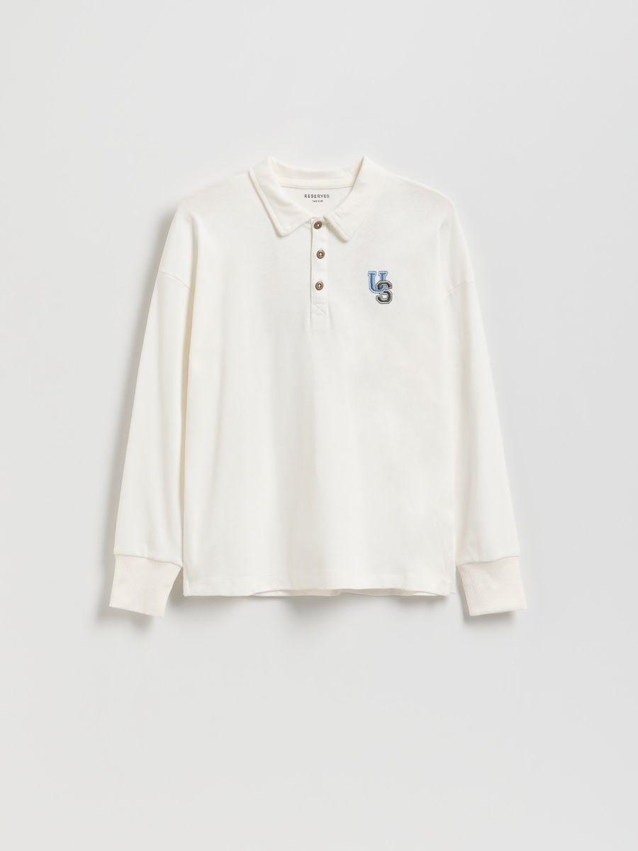 Cotton long sleeve polo shirt - cream - RESERVED