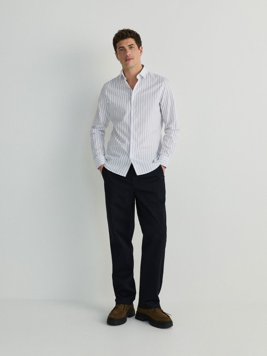 Striped slim fit shirt - pale blue - RESERVED
