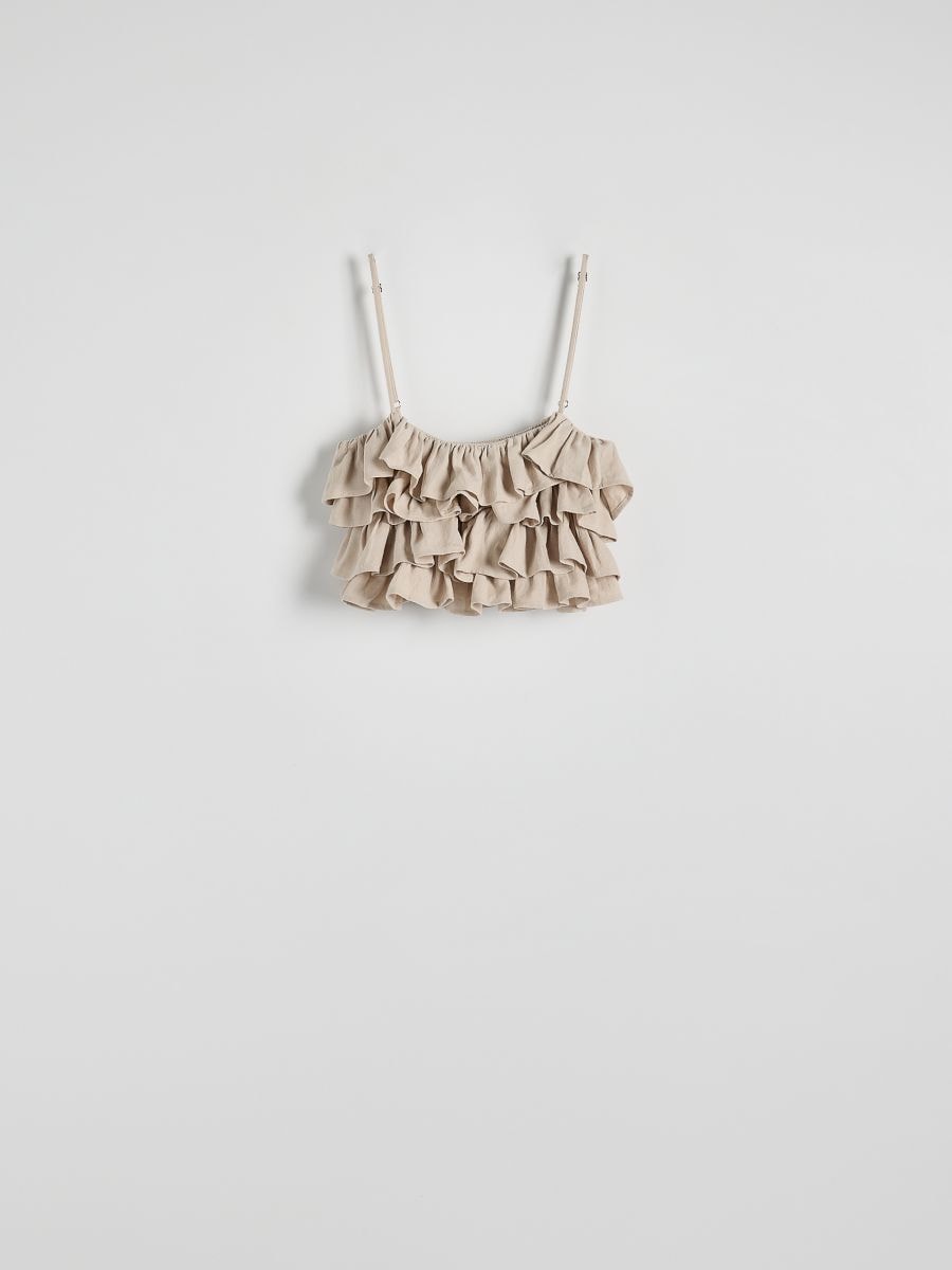 Crop top with ruffles - nude - RESERVED - 4