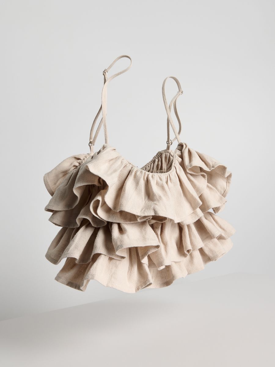Crop top with ruffles - nude - RESERVED - 5