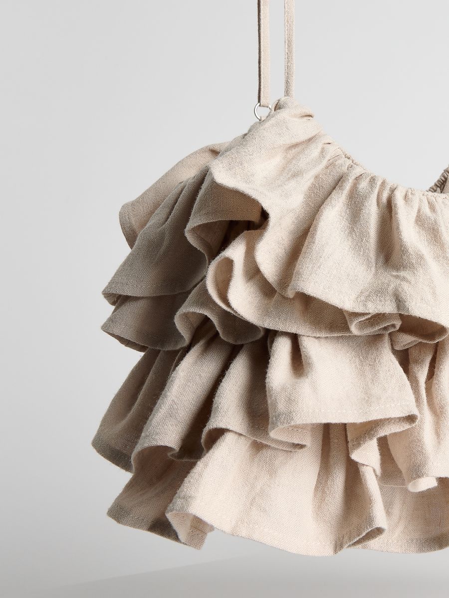 Crop top with ruffles - nude - RESERVED - 6