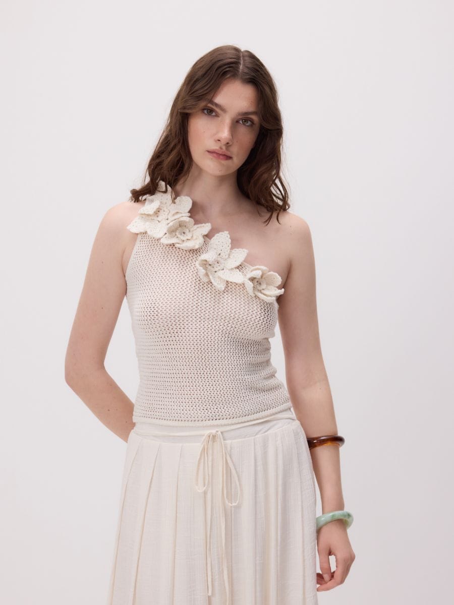 Top with floral applique - nude - RESERVED - 2