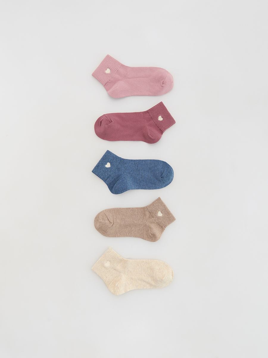 Lot de 5 paires de chaussettes ornées d'une broderie - beige - RESERVED