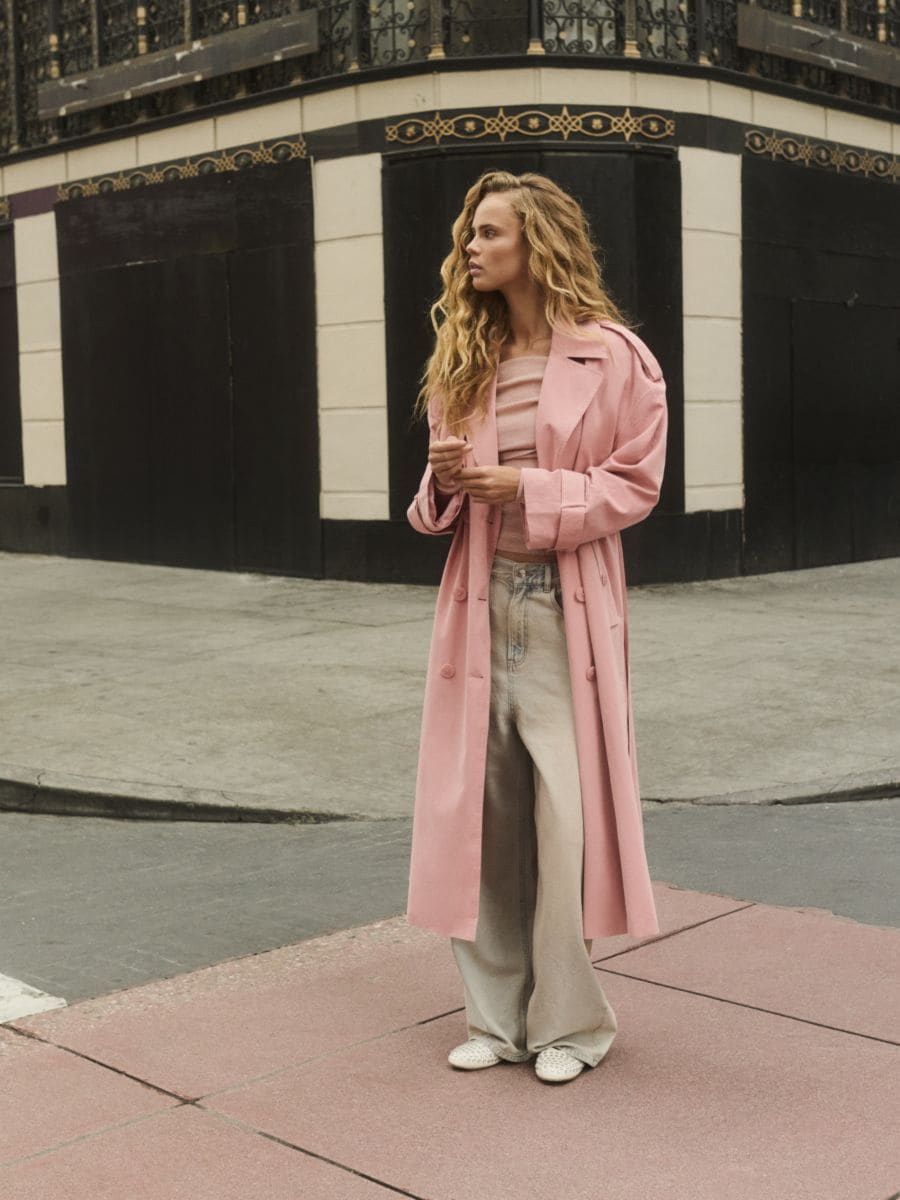 Trench-coat oversize à double boutonnage - Rose - RESERVED