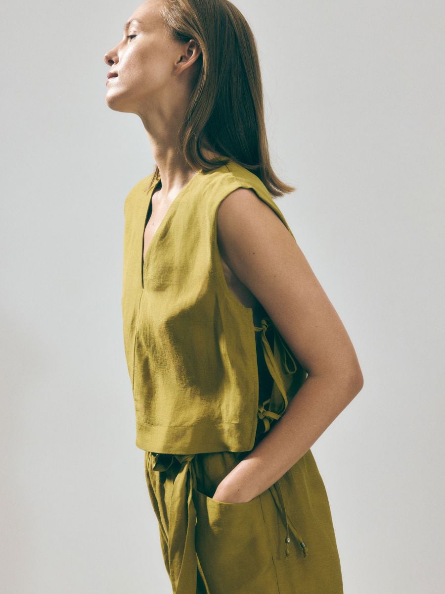 Linen blend top - light olive - RESERVED - 2