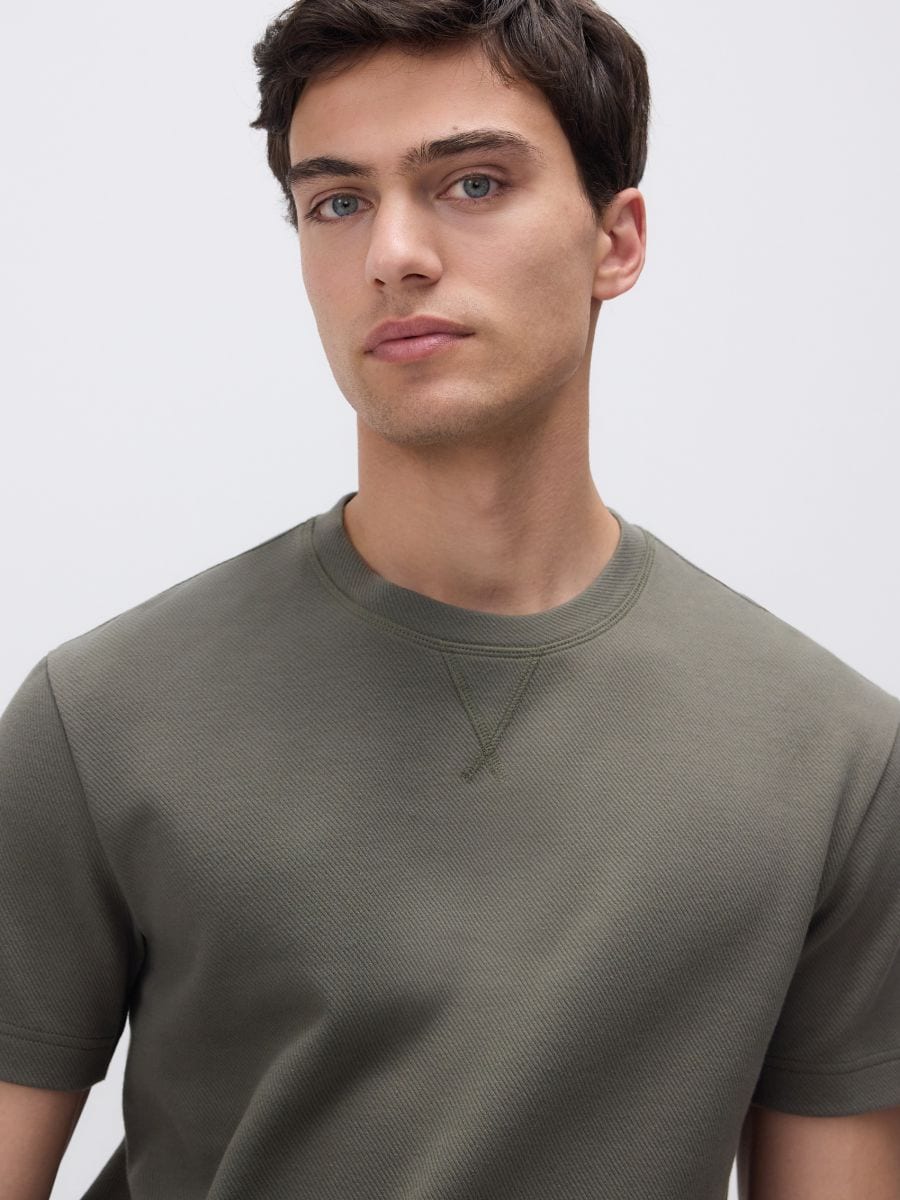 Comfort fit T-shirt van structuurstof - donkergroen - RESERVED - 3