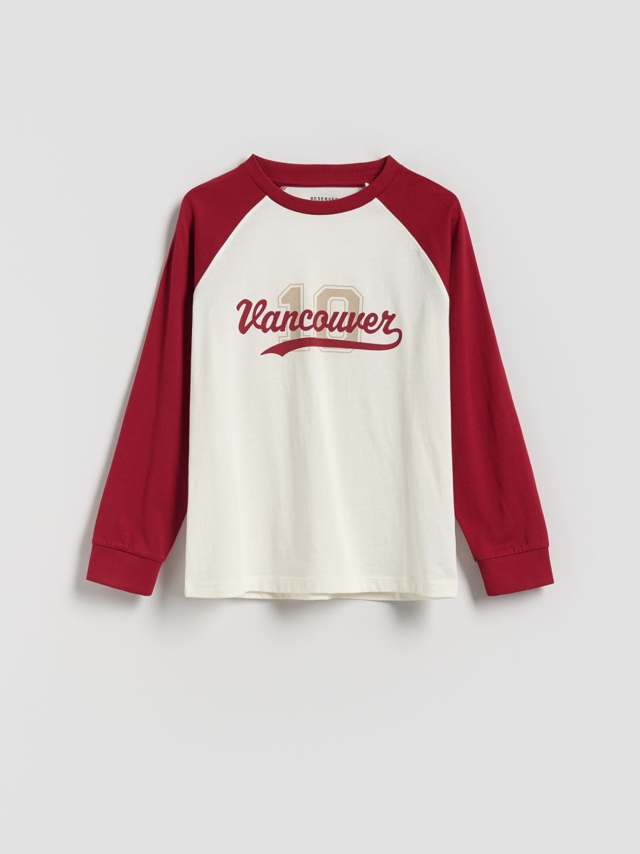 Printed cotton long sleeve T-shirt - cream - RESERVED