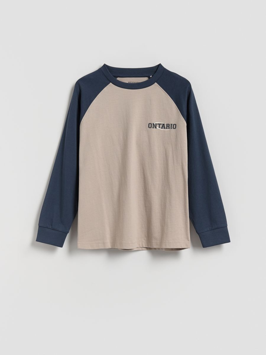 Langarm-T-Shirt aus Baumwolle mit Druck - beige - RESERVED