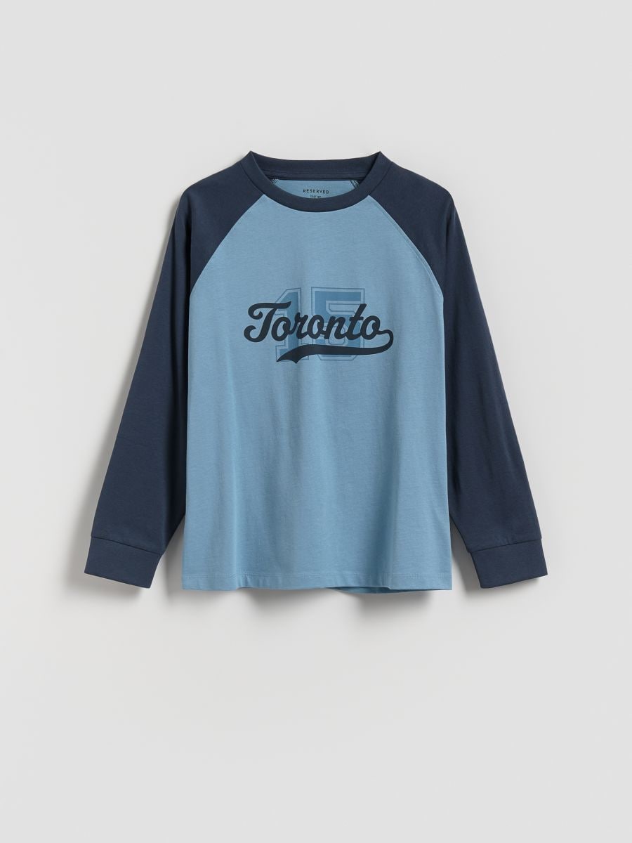 Printed cotton long sleeve T-shirt - pale blue - RESERVED