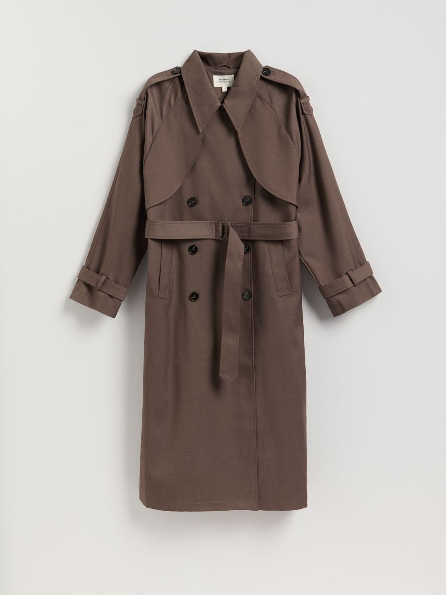 Double-breasted trench coat with belt - taupe - RESERVED
