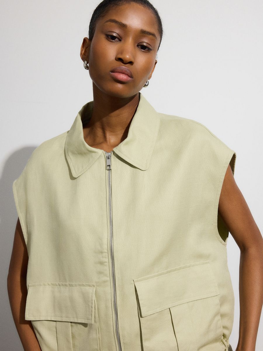 Oversized vest with linen blend - pale green - RESERVED - 3
