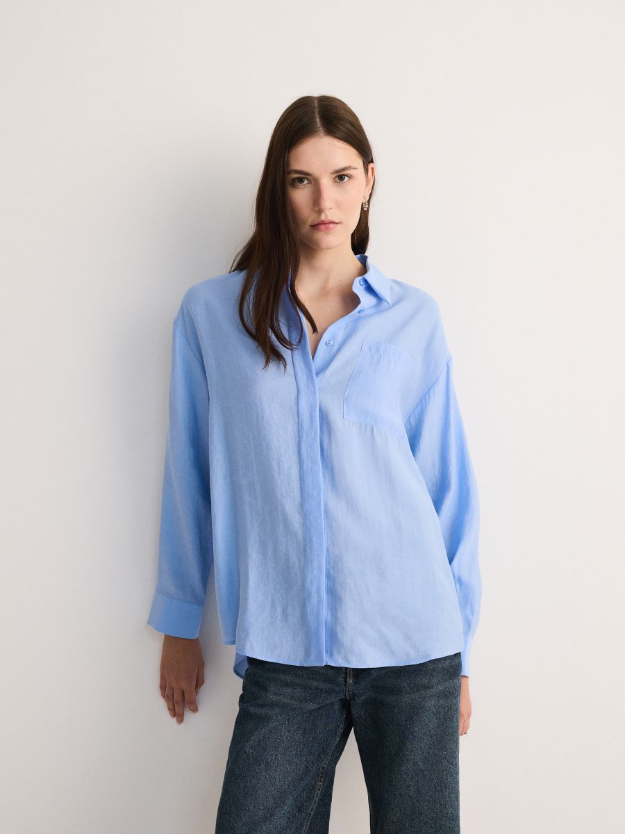 Chemisier en modal majoritaire - bleu - RESERVED
