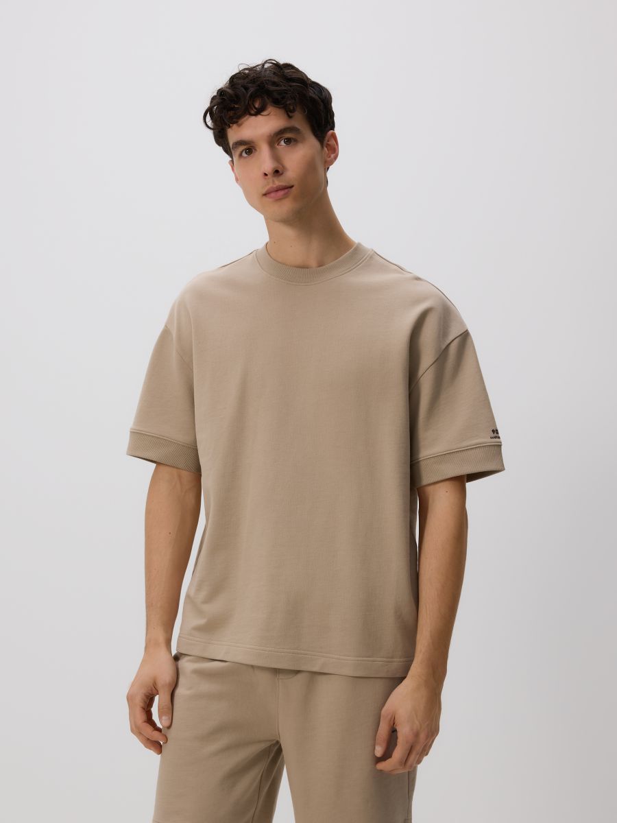 T-shirt boxy z nadrukiem - beżowy - RESERVED
