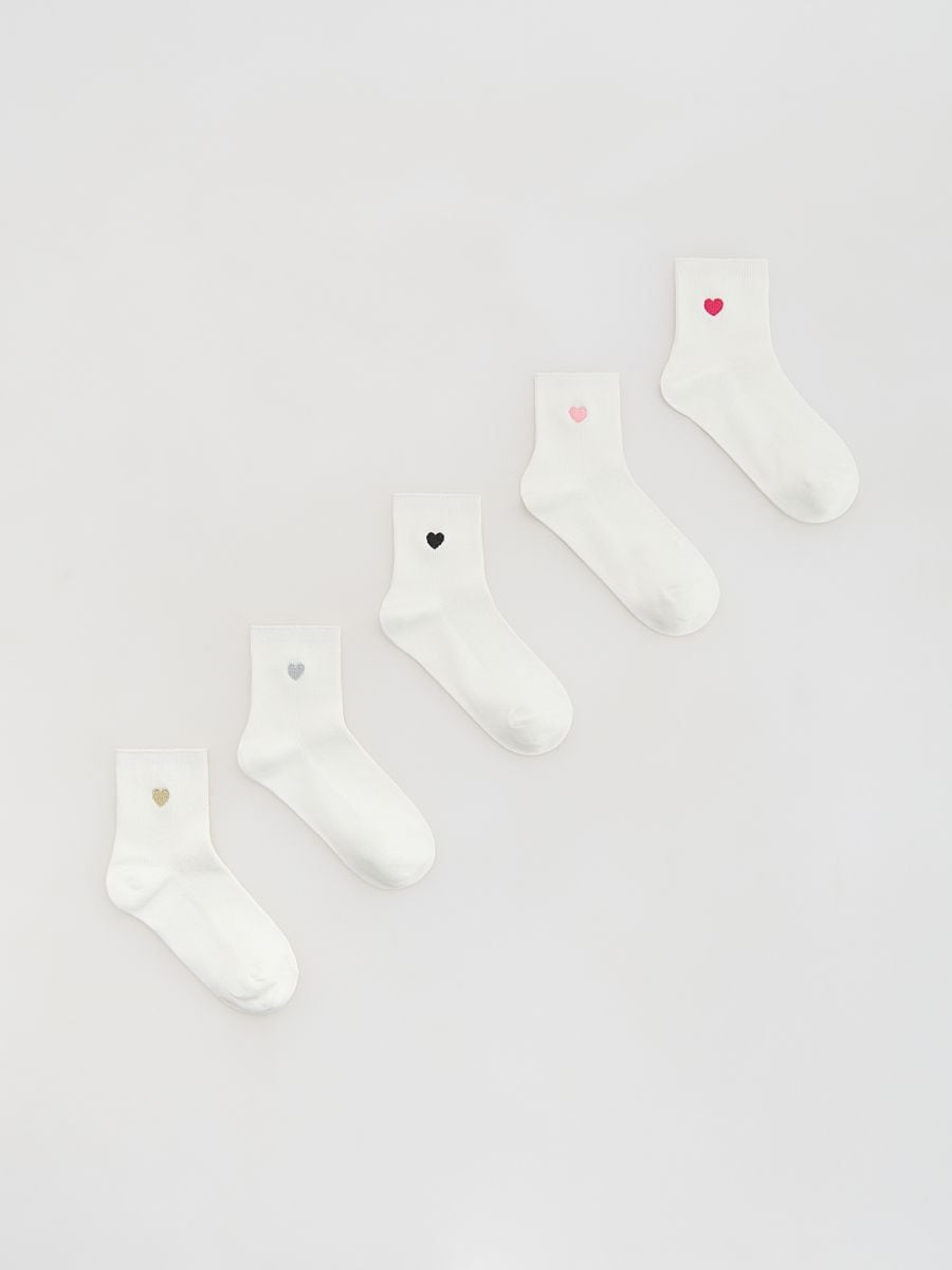 Bestickte Socken 5er-Pack - creme - RESERVED