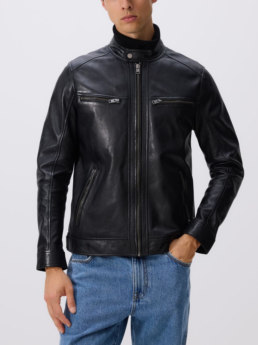 Leather biker jacket - black - RESERVED